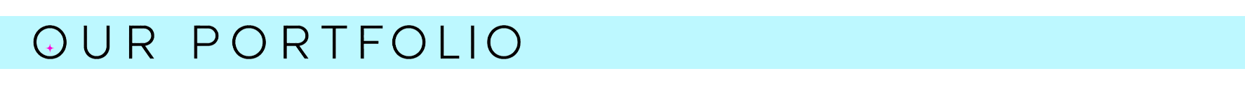 A light blue horizontal banner with the text 'OUR PORTFOLIO' in black capital letters on a white background.